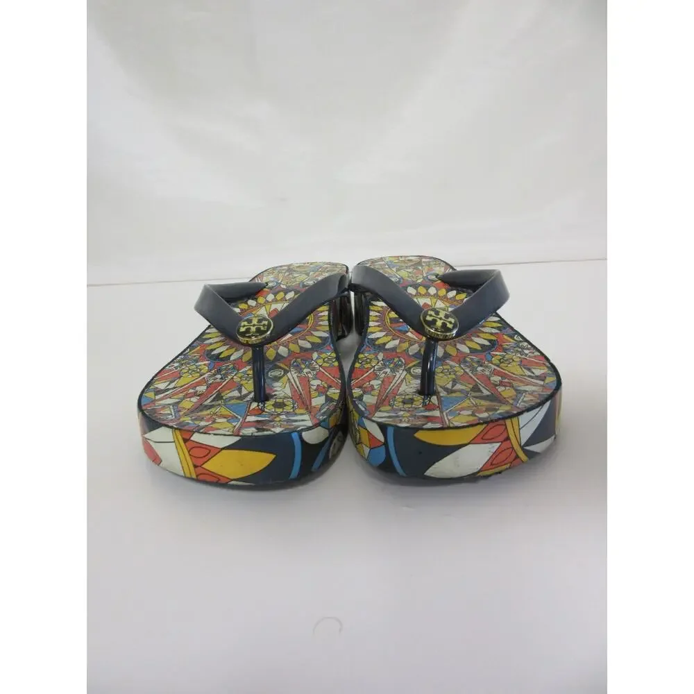 TORY BURCH Wedge Flip Flop Psychedelic Geo 6 1/2 Sandals